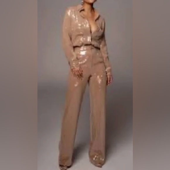 JLUXLABEL - Tan Elowen Sequin Trousers - Picture 7 of 10